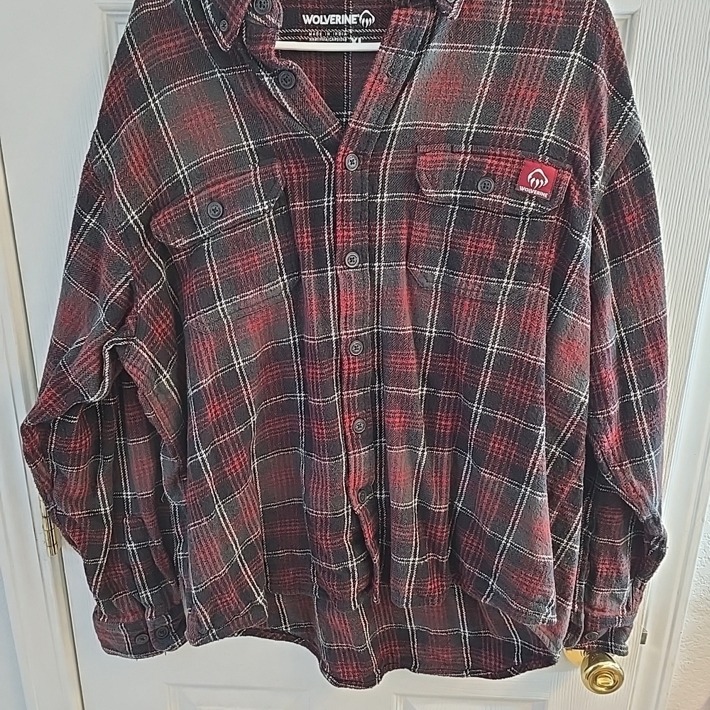 Wolverine Men's Red and Black Plaid Casual Shirt